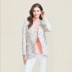 pearl by lela rose Tweed Jacket Blazer Cream Double Breasted Structured 4